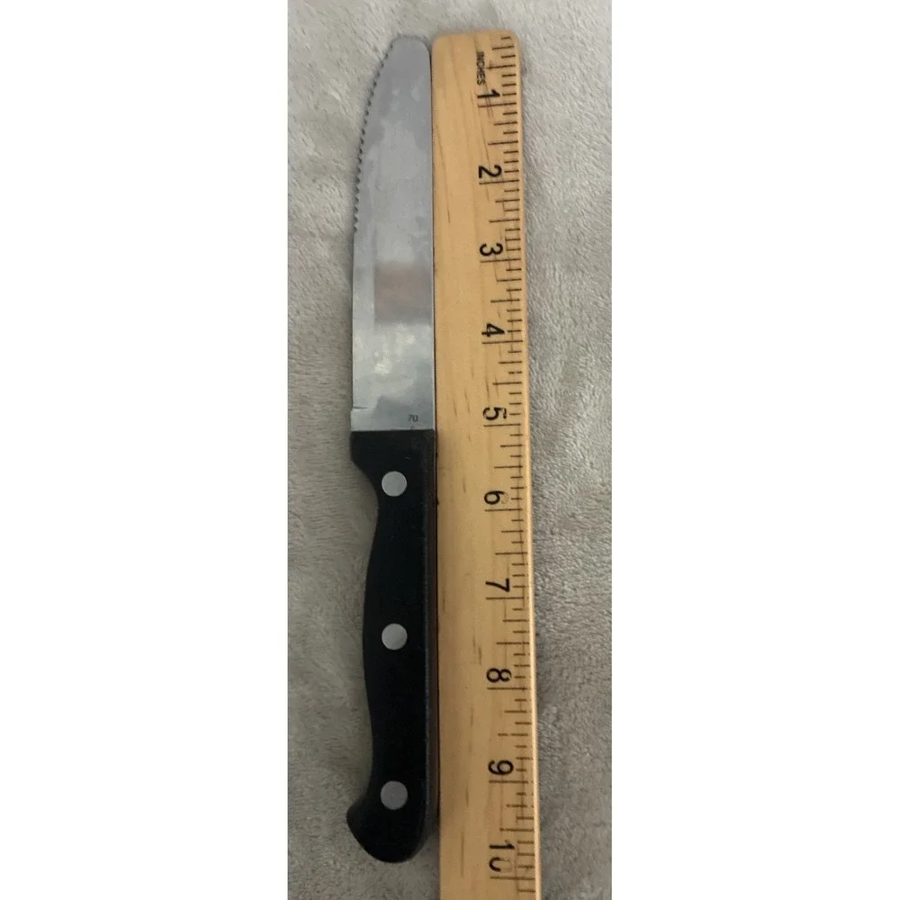 Vintage Steak Knife Serrated Black Handle Stainless Steel Mark 70 9.5